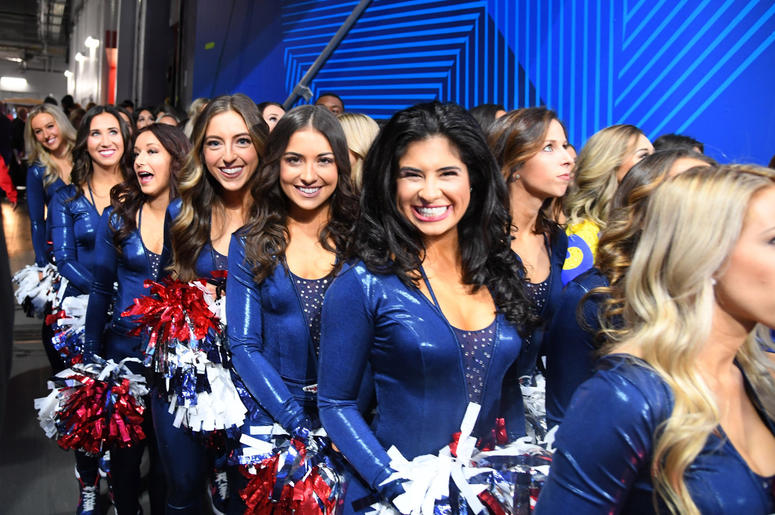 Los Angeles Rams cheerleaders line up before Super Bowl LIII against the New England Patriots at Mercedes-Benz Stadium. Los Angeles Rams cheerleaders line up before Super Bowl LIII against the New England Patriots at Mercedes-Benz Stadium.