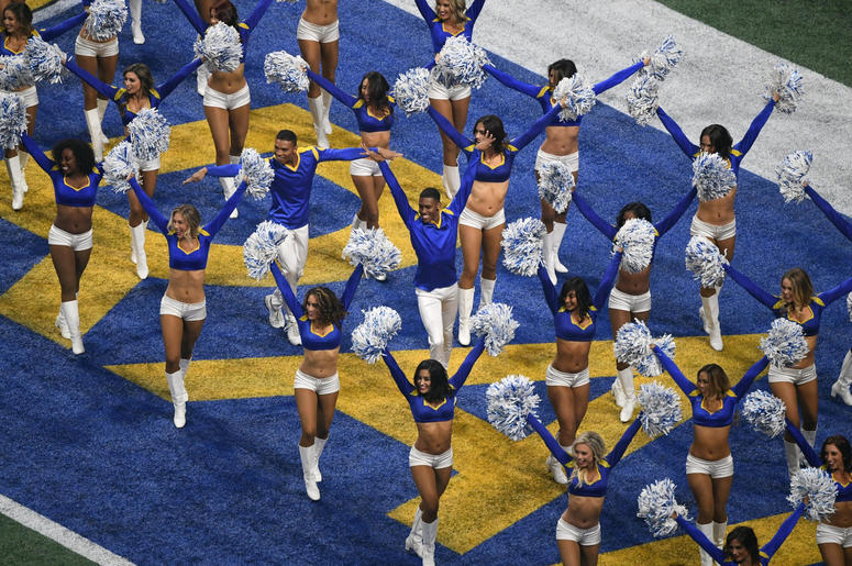The Los Angeles Rams cheerleaders perform during the third quarter in Super Bowl LIII at Mercedes-Benz Stadium. M The Los Angeles Rams cheerleaders perform during the third quarter in Super Bowl LIII at Mercedes-Benz Stadium. M