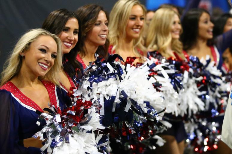 New England Patriots cheerleaders perform against the Los Angeles Rams in the third quarter in Super Bowl LIII at Mercedes-Benz Stadium. New England Patriots cheerleaders perform against the Los Angeles Rams in the third quarter in Super Bowl LIII at Mercedes-Benz Stadium.