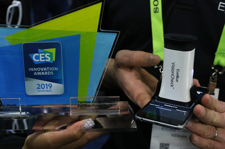 EyeQue, next generation personal vision tracker, is displayed at Unveiled Las Vegas, the 2019 Consumer Electronics Show (CES) media event, at Mandalay Bay Convention Center on Sunday Jan. 6, 2019, in Las Vegas, Nevada. EyeQue, next generation personal vision tracker, is displayed at Unveiled Las Vegas, the 2019 Consumer Electronics Show (CES) media event, at Mandalay Bay Convention Center on Sunday Jan. 6, 2019, in Las Vegas, Nevada.