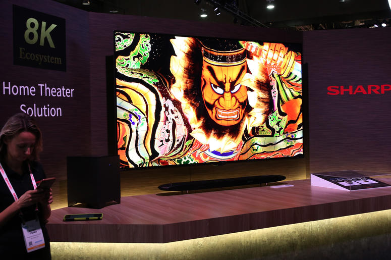 Sharp 8K Ecosystem Home Theatre Solution is displayed during the 2019 Consumer Electronics Show (CES) at the Las Vegas Convention Center on Tuesday, Jan. 8, 2019, in Las Vegas, Nevada. Sharp 8K Ecosystem Home Theatre Solution is displayed during the 2019 Consumer Electronics Show (CES) at the Las Vegas Convention Center on Tuesday, Jan. 8, 2019, in Las Vegas, Nevada.