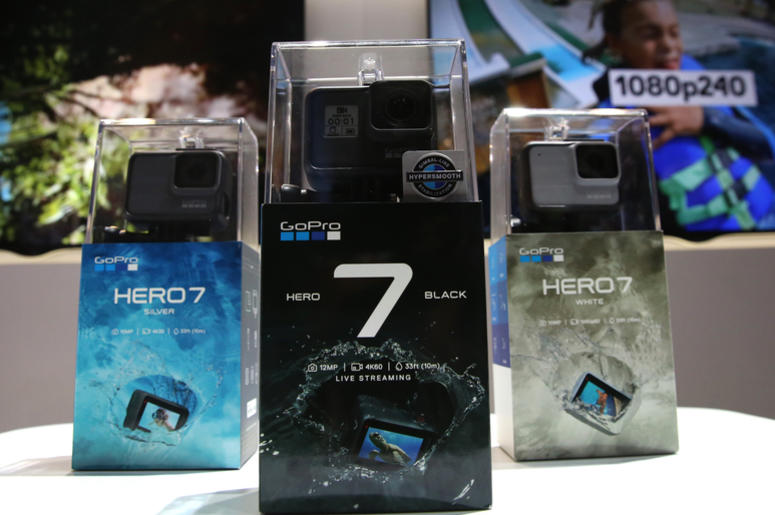 GoPro Hero7 cameras are attached on a motorcycle during the 2019 Consumer Electronics Show (CES) at the Las Vegas Convention Center on Tuesday, Jan. 8, 2019, in Las Vegas, Nevada. GoPro Hero7 cameras are attached on a motorcycle during the 2019 Consumer Electronics Show (CES) at the Las Vegas Convention Center on Tuesday, Jan. 8, 2019, in Las Vegas, Nevada.