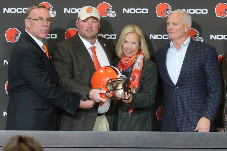 Freddie Kitchens, and owners Dee and Jimmy Haslam pose for a photo after a press conference on Monday, Jan. 14, 2019 at FirstEnergy Stadium in Cleveland, Ohio. (Photo by Phil Masturzo/Akron Beacon Journal/TNS/Sipa USA) Freddie Kitchens, and owners Dee and Jimmy Haslam pose for a photo after a press conference on Monday, Jan. 14, 2019 at FirstEnergy Stadium in Cleveland, Ohio. (Photo by Phil Masturzo/Akron Beacon Journal/TNS/Sipa USA)