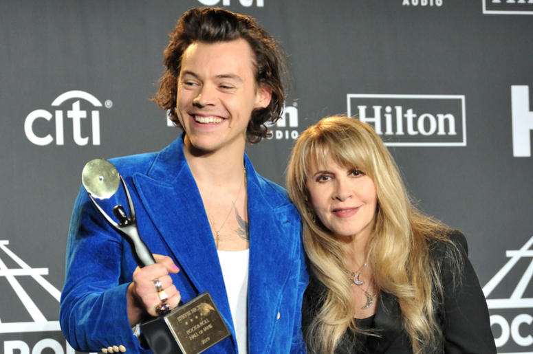 L-R: Harry Styles and Stevie Nicks in the press room at the 2019 Rock and Roll Hall of Fame Induction Ceremony at the Barclays Center in Brooklyn, NY on March 29, 2019 L-R: Harry Styles and Stevie Nicks in the press room at the 2019 Rock and Roll Hall of Fame Induction Ceremony at the Barclays Center in Brooklyn, NY on March 29, 2019