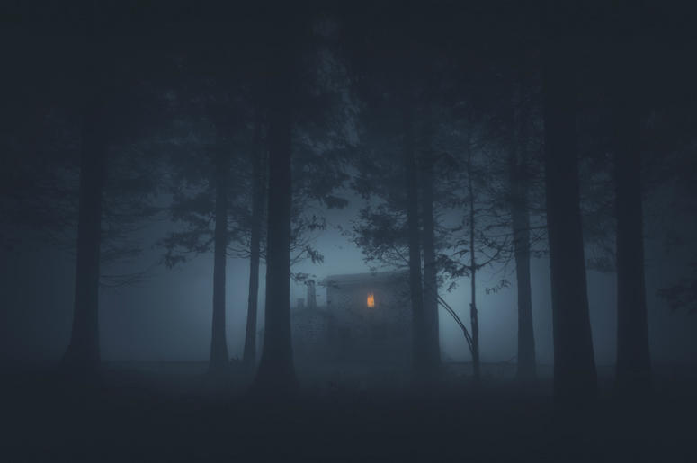Scary house in mysterious horror forest at night Scary house in mysterious horror forest at night