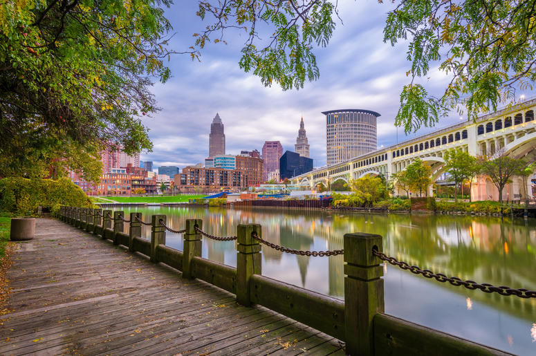 Cleveland, Ohio, USA downtown skyline on the Cuyahoga River at dusk. Cleveland, Ohio, USA downtown skyline on the Cuyahoga River at dusk.