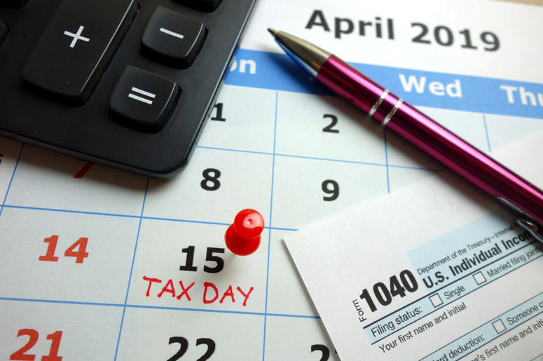 Tax day marked on April 2019 monthly calendar Tax day marked on April 2019 monthly calendar