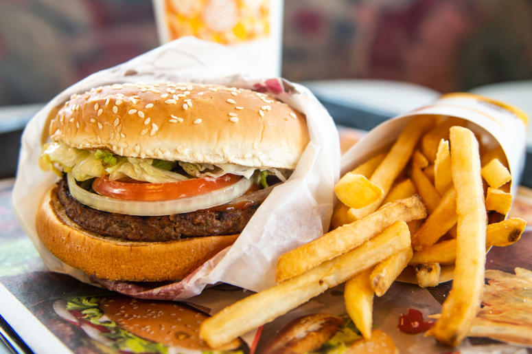 RICHMOND HEIGHTS, MO - APRIL 01: In this photo illustration, an 'Impossible Whopper' sits on a table at a Burger King restaurant on April 1, 2019 in Richmond Heights, Missouri. Burger King announced on Monday that it is testing out Impossible Whoppers, ma RICHMOND HEIGHTS, MO - APRIL 01: In this photo illustration, an 'Impossible Whopper' sits on a table at a Burger King restaurant on April 1, 2019 in Richmond Heights, Missouri. Burger King announced on Monday that it is testing out Impossible Whoppers, ma