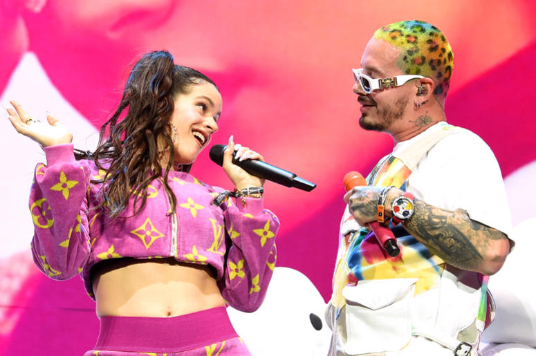 INDIO, CA - APRIL 13: Rosalia and J Balvin perform at Coachella Stage during the 2019 Coachella Valley Music And Arts Festival on April 13, 2019 in Indio, California. (Photo by Kevin Winter/Getty Images for Coachella) INDIO, CA - APRIL 13: Rosalia and J Balvin perform at Coachella Stage during the 2019 Coachella Valley Music And Arts Festival on April 13, 2019 in Indio, California. (Photo by Kevin Winter/Getty Images for Coachella)