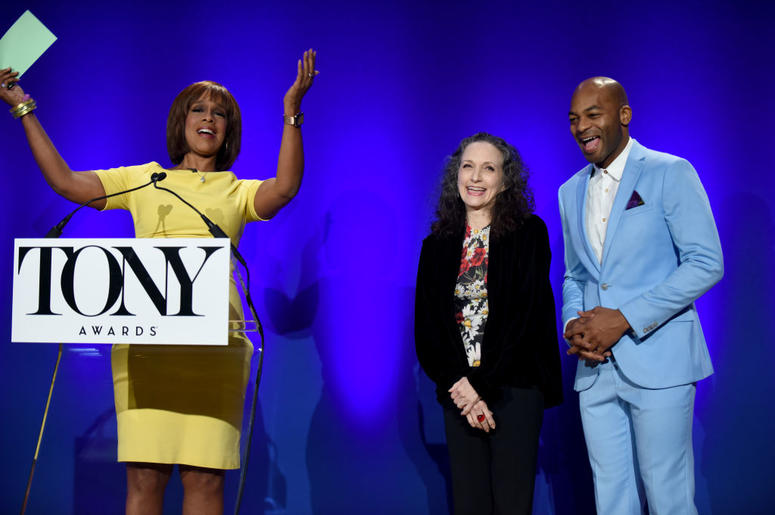 NEW YORK, NEW YORK - APRIL 30: Gayle King, Bebe Neuwirth, and Brandon Victor Dixon speak onstage at The 73rd Annual Tony Awards Nominations Announcement on April 30, 2019 in New York City. (Photo by Jenny Anderson/Getty Images for Tony Awards Productions) NEW YORK, NEW YORK - APRIL 30: Gayle King, Bebe Neuwirth, and Brandon Victor Dixon speak onstage at The 73rd Annual Tony Awards Nominations Announcement on April 30, 2019 in New York City. (Photo by Jenny Anderson/Getty Images for Tony Awards Productions)