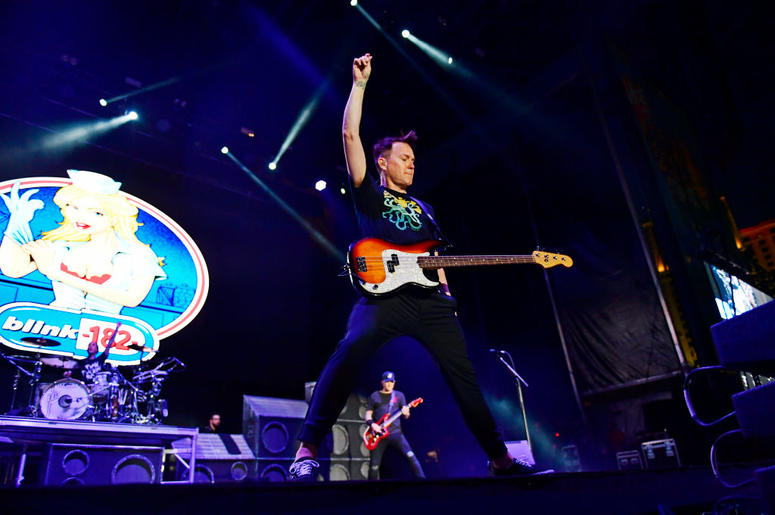 ATLANTIC CITY, NJ - JUNE 30: Mark Hoppus of Blink-182 performs during the second and final day of Warped Tour on June 30, 2019 in Atlantic City, New Jersey. (Photo by Corey Perrine/Getty Images) ATLANTIC CITY, NJ - JUNE 30: Mark Hoppus of Blink-182 performs during the second and final day of Warped Tour on June 30, 2019 in Atlantic City, New Jersey. (Photo by Corey Perrine/Getty Images)