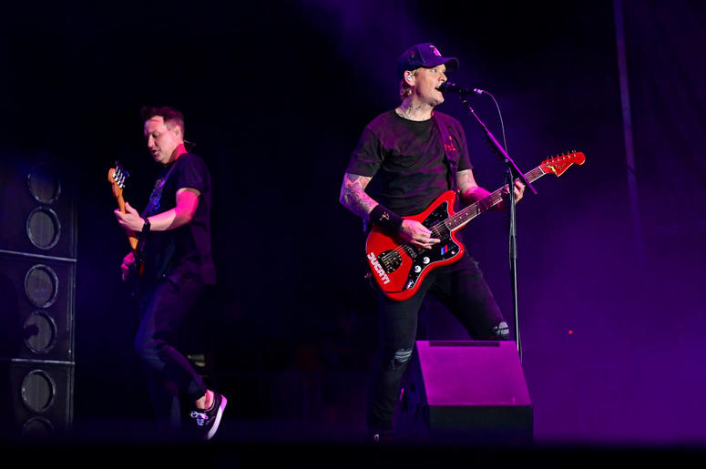 ATLANTIC CITY, NJ - JUNE 30: Matt Skiba (R) and Mark Hoppus of Blink-182 performs during the second and final day of Warped Tour on June 30, 2019 in Atlantic City, New Jersey. (Photo by Corey Perrine/Getty Images) ATLANTIC CITY, NJ - JUNE 30: Matt Skiba (R) and Mark Hoppus of Blink-182 performs during the second and final day of Warped Tour on June 30, 2019 in Atlantic City, New Jersey. (Photo by Corey Perrine/Getty Images)