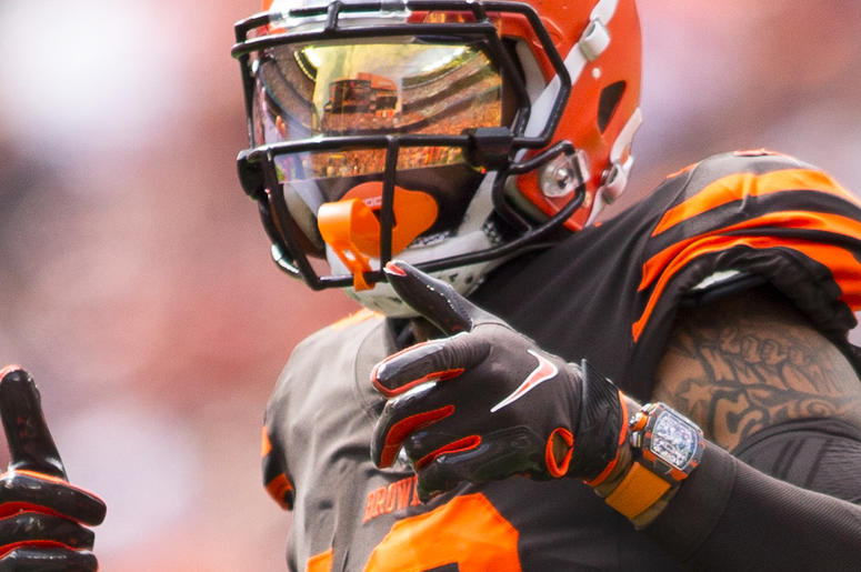 Sep 8, 2019; Cleveland, OH, USA; Cleveland Browns wide receiver Odell Beckham (13) gestures following a reception during the first quarter against the Tennessee Titans at FirstEnergy Stadium. Mandatory Credit: Scott R. Galvin-USA TODAY Sports Sep 8, 2019; Cleveland, OH, USA; Cleveland Browns wide receiver Odell Beckham (13) gestures following a reception during the first quarter against the Tennessee Titans at FirstEnergy Stadium. Mandatory Credit: Scott R. Galvin-USA TODAY Sports
