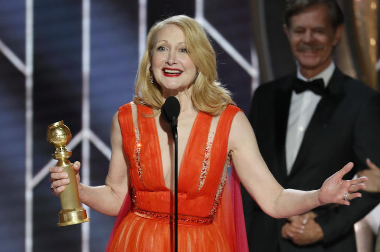 Jan 6, 2019; Beverly Hills, CA, USA; Patricia Clarkson, winner of Best Supporting Actress - Series/Limited Series/TV Movie during the 76th Golden Globe Awards at the Beverly Hilton. Mandatory Credit: Paul Drinkwater/NBC via USA TODAY NETWORK Jan 6, 2019; Beverly Hills, CA, USA; Patricia Clarkson, winner of Best Supporting Actress - Series/Limited Series/TV Movie during the 76th Golden Globe Awards at the Beverly Hilton. Mandatory Credit: Paul Drinkwater/NBC via USA TODAY NETWORK