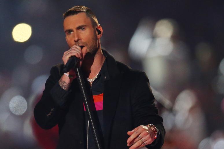 Feb 3, 2019; Atlanta, GA, USA; Recording artist Adam Levine performs at halftime in Super Bowl LIII between the New England Patriots and the Los Angeles Rams at Mercedes-Benz Stadium. Mandatory Credit: Mark J. Rebilas-USA TODAY Sports Feb 3, 2019; Atlanta, GA, USA; Recording artist Adam Levine performs at halftime in Super Bowl LIII between the New England Patriots and the Los Angeles Rams at Mercedes-Benz Stadium. Mandatory Credit: Mark J. Rebilas-USA TODAY Sports