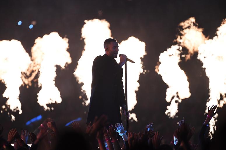 Feb 3, 2019; Atlanta, GA, USA; Maroon 5 lead singer Adam Levine performs during the halftime show in Super Bowl LIII at Mercedes-Benz Stadium. Mandatory Credit: Christopher Hanewinckel-USA TODAY Sports Feb 3, 2019; Atlanta, GA, USA; Maroon 5 lead singer Adam Levine performs during the halftime show in Super Bowl LIII at Mercedes-Benz Stadium. Mandatory Credit: Christopher Hanewinckel-USA TODAY Sports