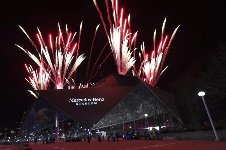 Feb 3, 2019; Atlanta, GA, USA; Fireworks outside the stadium during halftime in Super Bowl LIII at Mercedes-Benz Stadium. Mandatory Credit: Kevin Jairaj-USA TODAY Sports Feb 3, 2019; Atlanta, GA, USA; Fireworks outside the stadium during halftime in Super Bowl LIII at Mercedes-Benz Stadium. Mandatory Credit: Kevin Jairaj-USA TODAY Sports