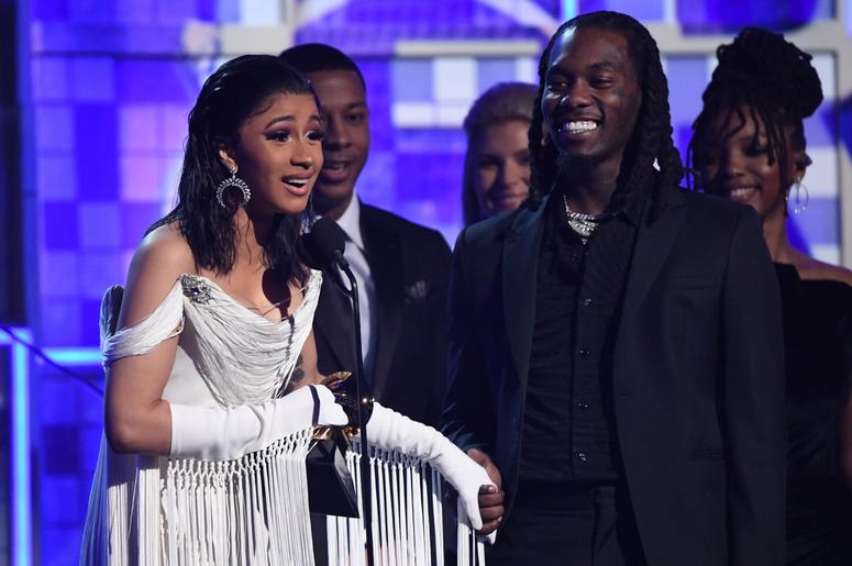 February 10, 2019; Los Angeles, CA, USA; Cardi B accepts the award for Best Rap Album for 'Invasion Of Privacy' with Offset (r) joining her onstage during the 61st Annual GRAMMY Awards on Feb. 10, 2019 at STAPLES Center in Los Angeles, Calif. Mandatory Cr February 10, 2019; Los Angeles, CA, USA; Cardi B accepts the award for Best Rap Album for 'Invasion Of Privacy' with Offset (r) joining her onstage during the 61st Annual GRAMMY Awards on Feb. 10, 2019 at STAPLES Center in Los Angeles, Calif. Mandatory Cr
