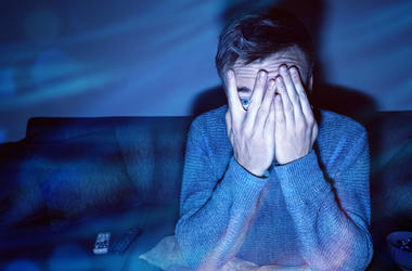 Man Watching Scary Movie man watching scary movie