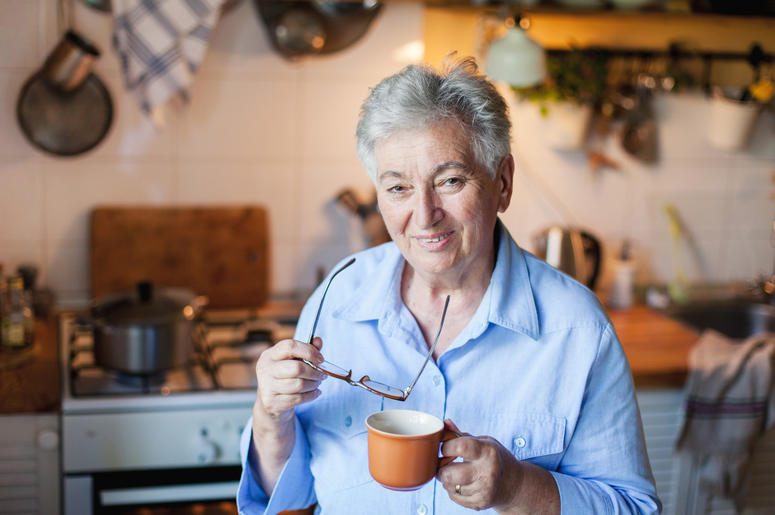 Grandma In Kitchen grandma in kitchen with coffee