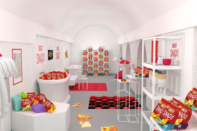 The Cheez-It bunker full of boxes of snacks
