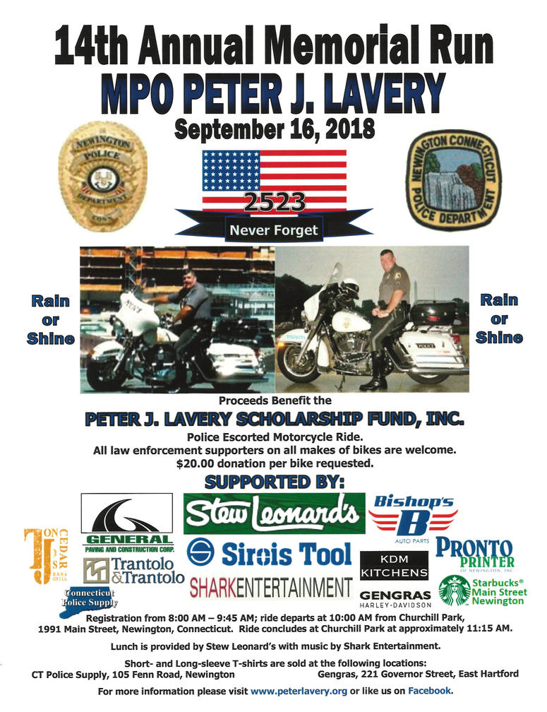 Peter Lavery Memorial Motorcycle Run Flyer
