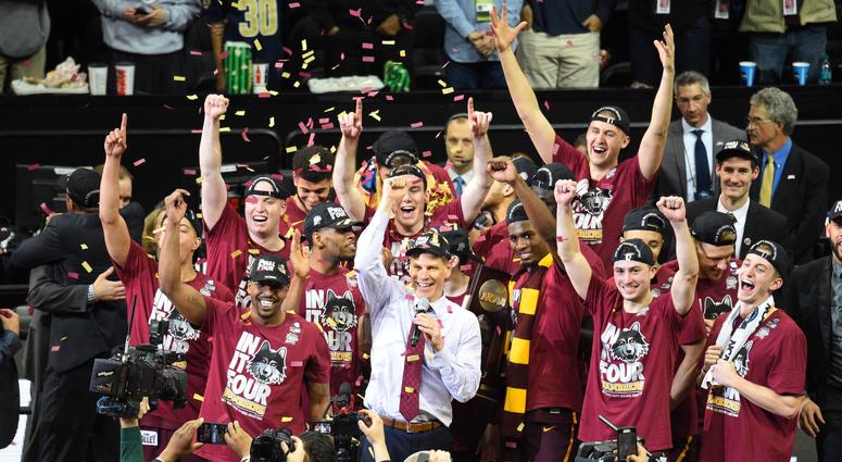 Loyola celebrates its win against Kansas State in the Elite Eight Loyola celebrates its win against Kansas State in the Elite Eight