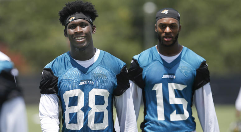 Receivers Allen Hurns, left, and Allen Robinson, right, then with the Jaguars Receivers Allen Hurns, left, and Allen Robinson, right, then with the Jaguars