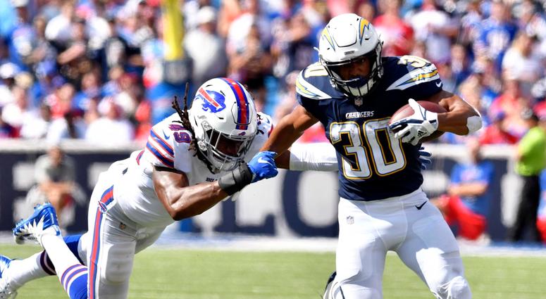 Chargers running back Austin Ekeler, right Chargers running back Austin Ekeler, right