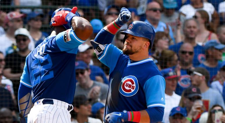 Jason Heyward, left congratulates Cubs teammate Kyle Schwarber. Jason Heyward, left congratulates Cubs teammate Kyle Schwarber.