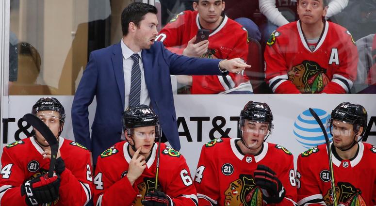Blackhawks coach Jeremy Colliton directs his team. Blackhawks coach Jeremy Colliton directs his team.