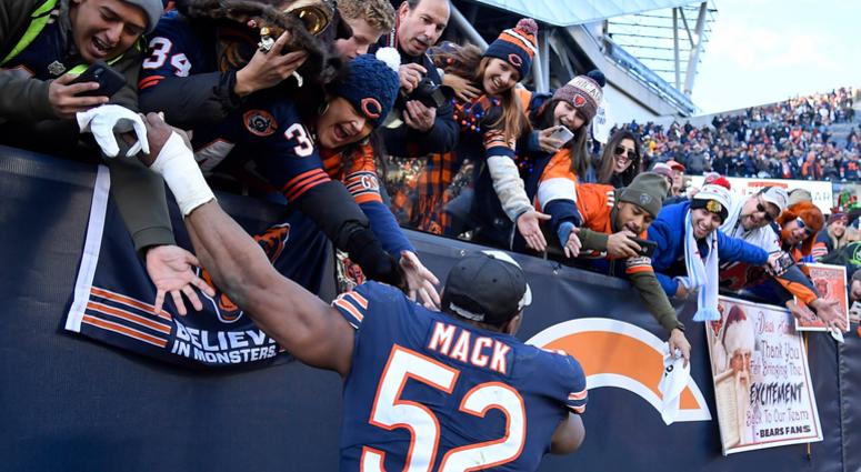 Bears outside linebacker Khalil Mack celebrates with fans after Chicago clinched the NFC North crown. Bears outside linebacker Khalil Mack celebrates with fans after Chicago clinched the NFC North crown.