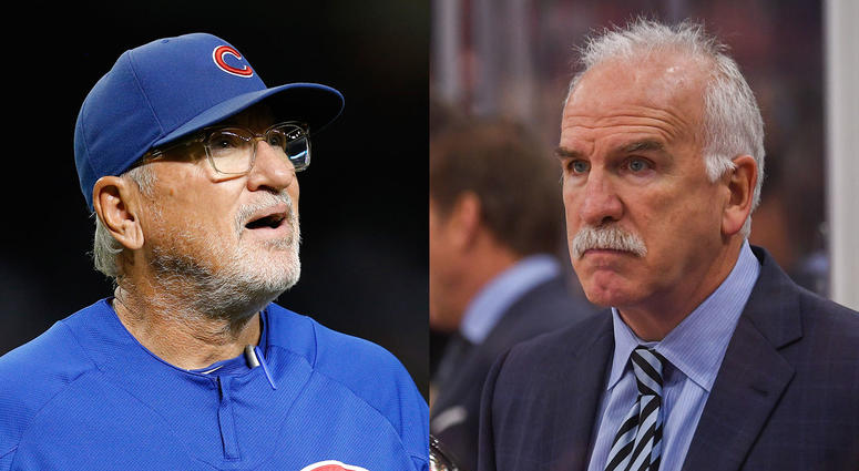 Left: Cubs manager Joe Maddon. Right: Former Blackhawks coach Joel Quenneville. Left: Cubs manager Joe Maddon. Right: Former Blackhawks coach Joel Quenneville.