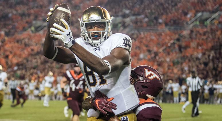 Notre Dame receiver Miles Boykin (81) catches a pass against Notre Dame. Notre Dame receiver Miles Boykin (81) catches a pass against Notre Dame.