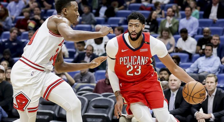 Pelicans forward Anthony Davis, right, drives on the Bulls. Pelicans forward Anthony Davis, right, drives on the Bulls.