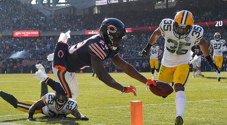 Bears running back Tarik Cohen (29) scores a touchdown against the Packers. Bears running back Tarik Cohen (29) scores a touchdown against the Packers.