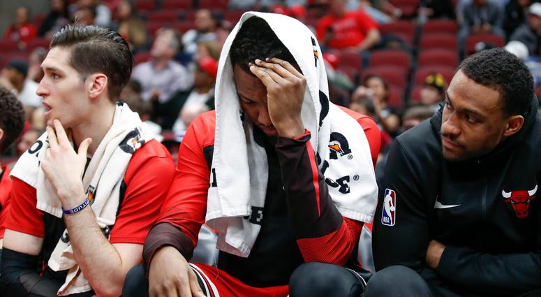 Bulls forward Wendell Carter Jr., center, reacts on the bench. Bulls forward Wendell Carter Jr., center, reacts on the bench.