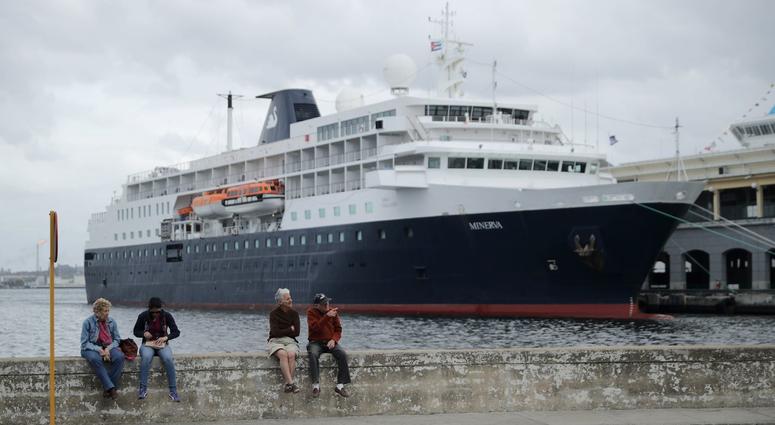 A cruise ship is docked at the marina near the historic Habana Vieja, or Old Havana, neighborhood March 21, 2016 in Havana, Cuba.