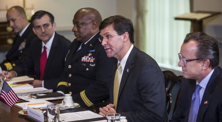 U.S. Secretary of Defense Mark Esper speaks during a meeting with Crown Prince of Bahrain Salman Bin Hamad Al Khalifa at the Pentagon on September 17, 2019 in Arlington, Virginia.