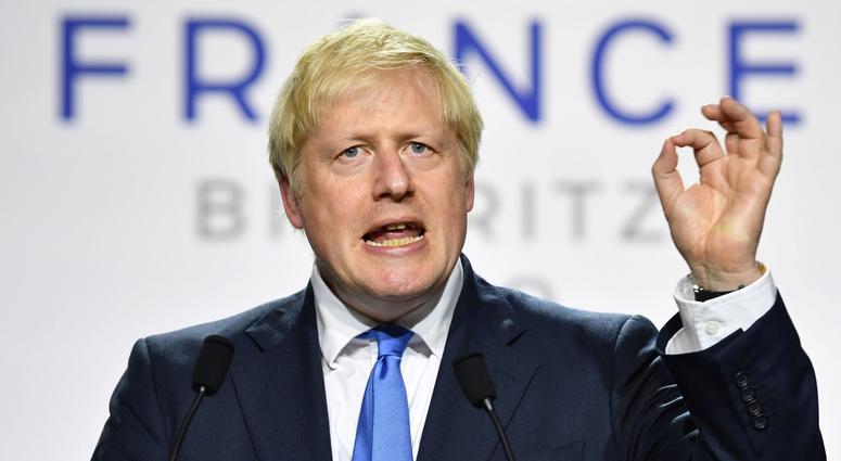 UK Prime Minister Boris Johnson during a press conference in the Bellevue hotel conference room at the conclusion of the G7 summit on August 24, 2019 in Biarritz, France.