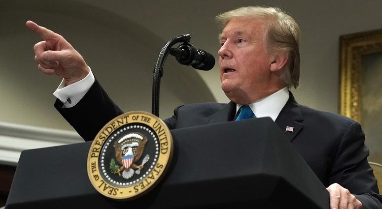 WASHINGTON, DC - MAY 23: U.S. President Donald Trump delivers remarks in support of farmers and ranchers in the Roosevelt Room at the White House May 23, 2019 in Washington, DC.
