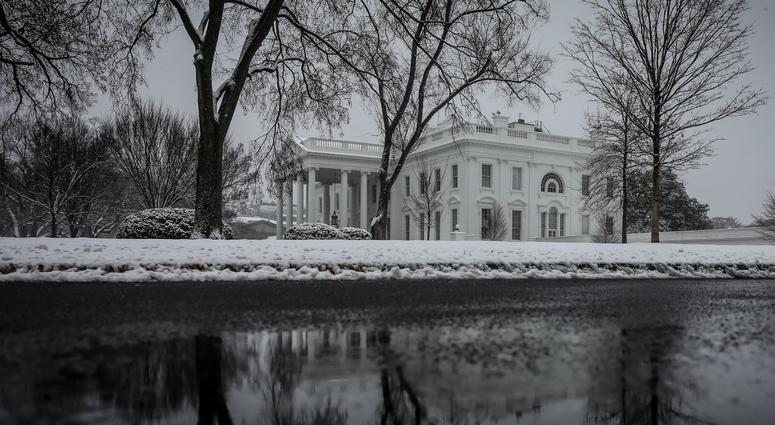 The north side of the White House is seen covered in snow on February 20, 2018 in Washington, DC. (Photo by Oliver Contreras/SIPA USA) Snow in Washington, DC