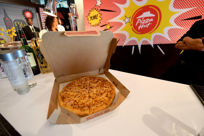 A view of the Pizza Hut pizza on display at the Pizza Hut Lounge at 2018 Comic-Con International: San Diego at Andaz San Diego on July 21, 2018 in San Diego, California.