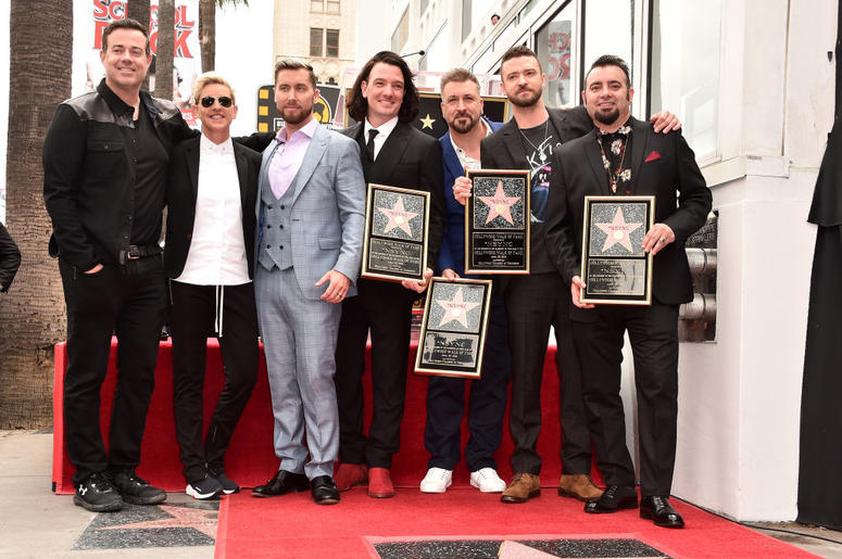 Carson Daly, Ellen Degeneres, Lance Bass, JC Chasez, Joey Fatone, Justin Timberlake and Chris Kirkpatrick at a ceremony honoring 'NSYNC with a star on the Hollywood Walk of Fame on April 30, 2018 in Hollywood, California Carson Daly, Ellen Degeneres, Lance Bass, JC Chasez, Joey Fatone, Justin Timberlake and Chris Kirkpatrick at a ceremony honoring 'NSYNC with a star on the Hollywood Walk of Fame on April 30, 2018 in Hollywood, California