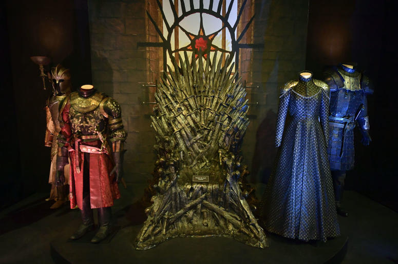 The Iron Throne room can be seen on display at the Game Of Thrones: The Touring Exhibition press launch at Titanic Exhibition Centre on April 10, 2019 in Belfast, Northern Ireland. The Iron Throne room can be seen on display at the Game Of Thrones: The Touring Exhibition press launch at Titanic Exhibition Centre on April 10, 2019 in Belfast, Northern Ireland.