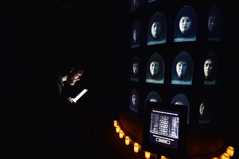 Invited guests use an interactive display which allows their face to be displayed alongside cast members at the Game Of Thrones: The Touring Exhibition launch at Titanic Exhibition Centre on April 10, 2019 in Belfast, Northern Ireland. Invited guests use an interactive display which allows their face to be displayed alongside cast members at the Game Of Thrones: The Touring Exhibition launch at Titanic Exhibition Centre on April 10, 2019 in Belfast, Northern Ireland.