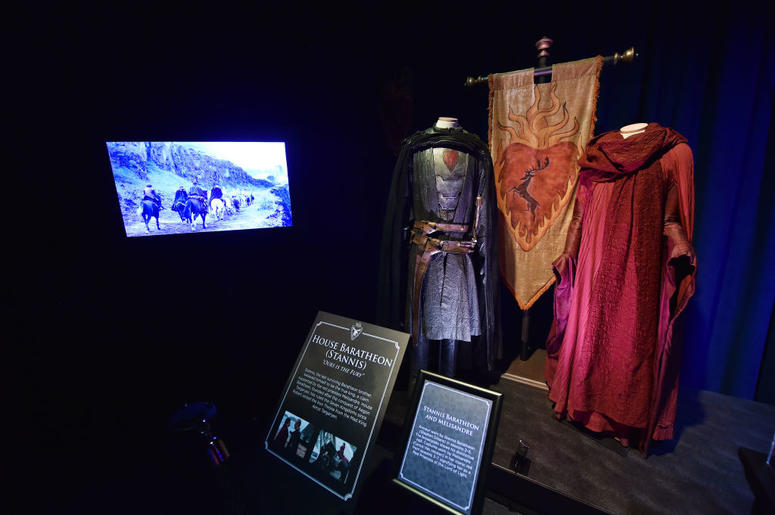 Costumes can be seen on display at the Game Of Thrones: The Touring Exhibition press launch at Titanic Exhibition Centre on April 10, 2019 in Belfast, Northern Ireland. Costumes can be seen on display at the Game Of Thrones: The Touring Exhibition press launch at Titanic Exhibition Centre on April 10, 2019 in Belfast, Northern Ireland.