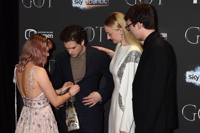 Maisie Williams, Kit Harington, Sophie Turner and Isaac Hempstead Wright attend the 'Game of Thrones' Season 8 screening at the Waterfront Hall on April 12, 2019 in Belfast, Northern Ireland. Maisie Williams, Kit Harington, Sophie Turner and Isaac Hempstead Wright attend the 'Game of Thrones' Season 8 screening at the Waterfront Hall on April 12, 2019 in Belfast, Northern Ireland.