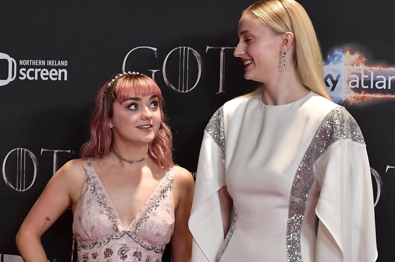 Maisie Williams and Sophie Turner attend the 'Game of Thrones' Season 8 screening at the Waterfront Hall on April 12, 2019 in Belfast, Northern Ireland. Maisie Williams and Sophie Turner attend the 'Game of Thrones' Season 8 screening at the Waterfront Hall on April 12, 2019 in Belfast, Northern Ireland.