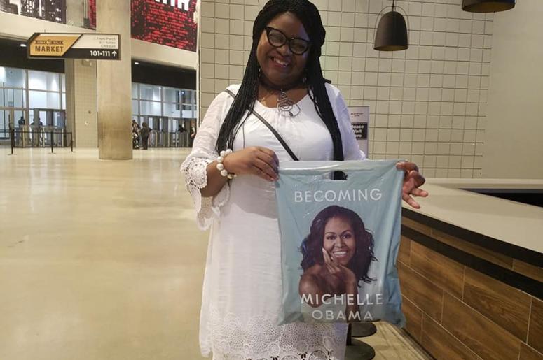 Regina Connor of Atlanta was in the sold out crowd that came to see Michelle Obama Saturday night Regina Connor of Atlanta was in the sold out crowd that came to see Michelle Obama Saturday night